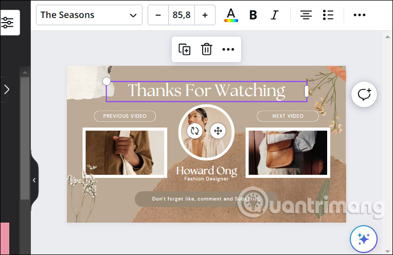 Thay đổi font trong End Screen YouTube trên Canva 