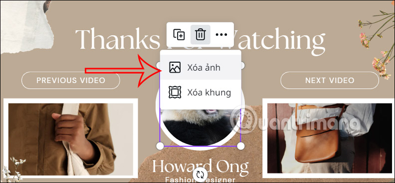 Xóa ảnh trong mẫu End Screen YouTube trên Canva 