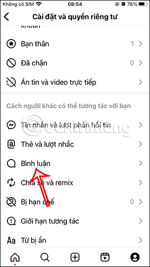 Chỉnh bình luận trên Instagram