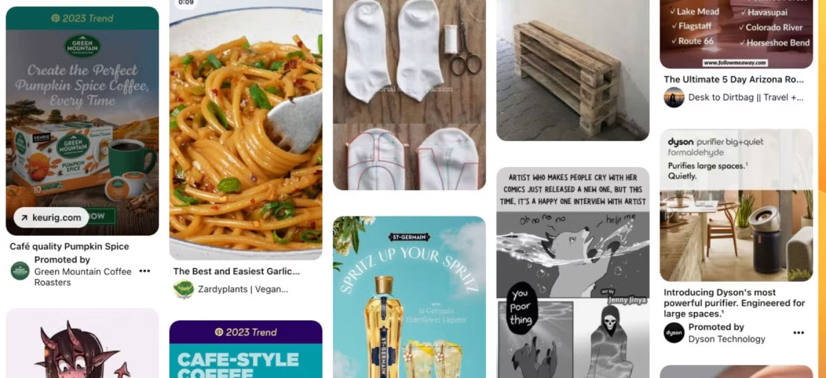 Nguồn cấp dữ liệu trang chủ Pinterest với các pin ngẫu nhiên