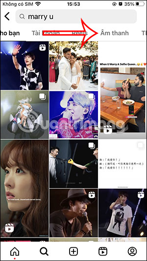Tab Âm thanh trên Instagram