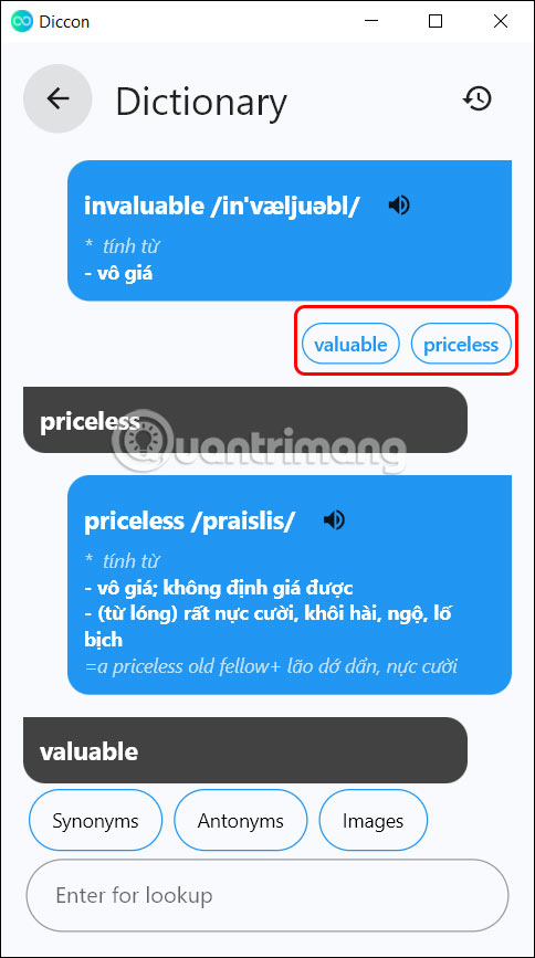 Từ tiếng Anh đồng nghĩa trên Diccon Evo