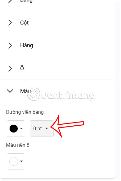 Chỉnh viền bảng trên Google Docs