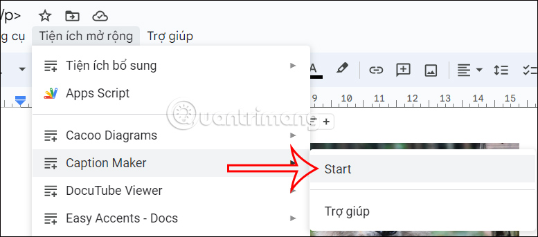 Dùng tiện ích Caption Maker trên Google Docs