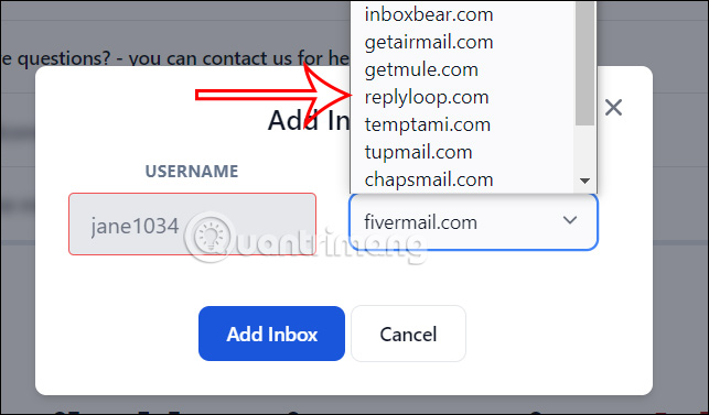 Chọn domain email tạm thời trên Inboxes