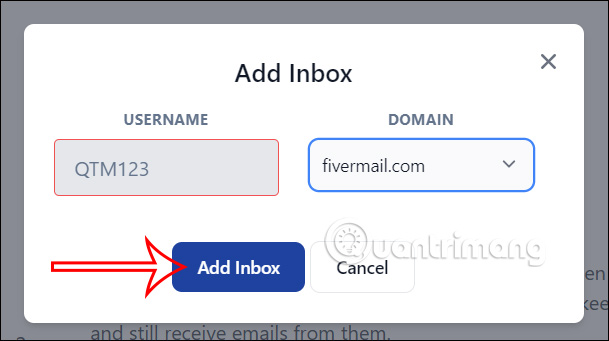 Username email tạm thời trên Inboxes