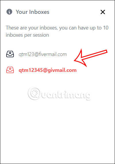 Truy cập email tạm thời Inboxes