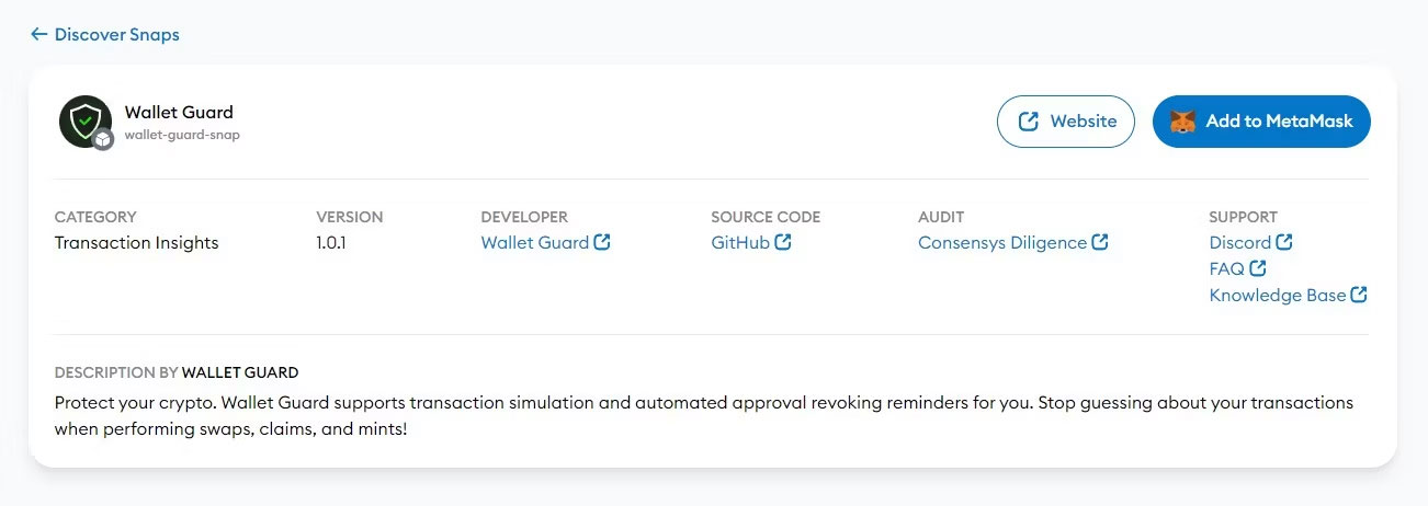 Thông báo phần mềm của bên thứ ba của Wallet Guard