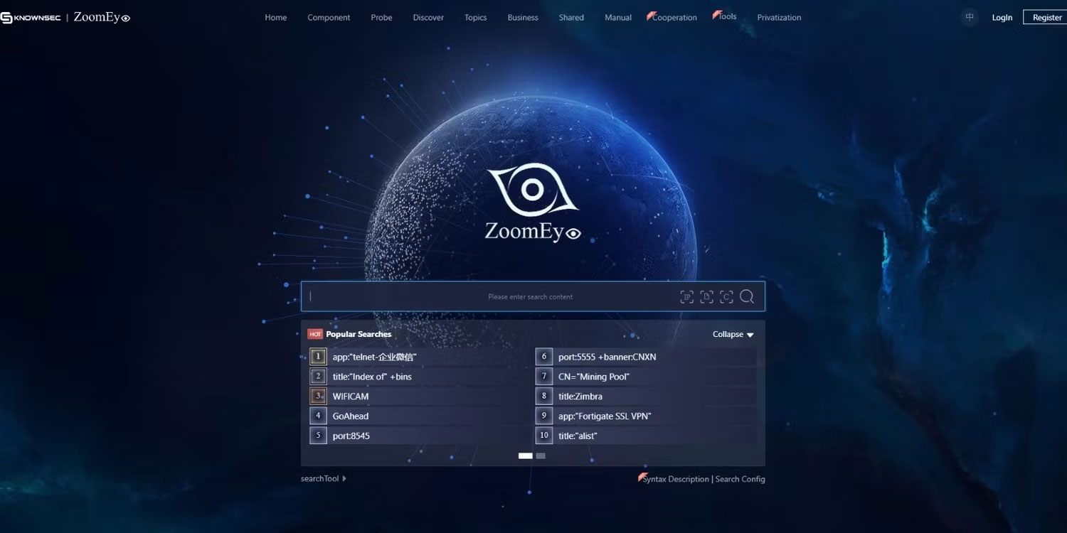 Trang web ZoomEye