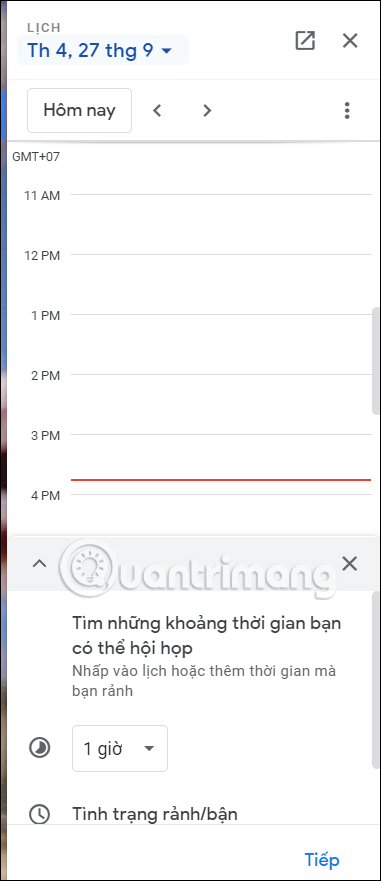 Giao diện Google Calendar trên Gmail 