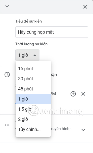 Khung thời gian rảnh Google Calendar trên Gmail 