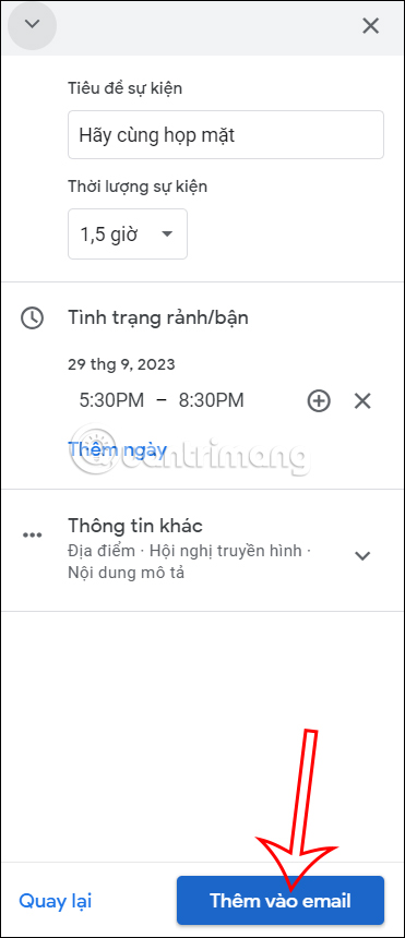Kiểm tra thời gian rảnh Google Calendar trên Gmail 