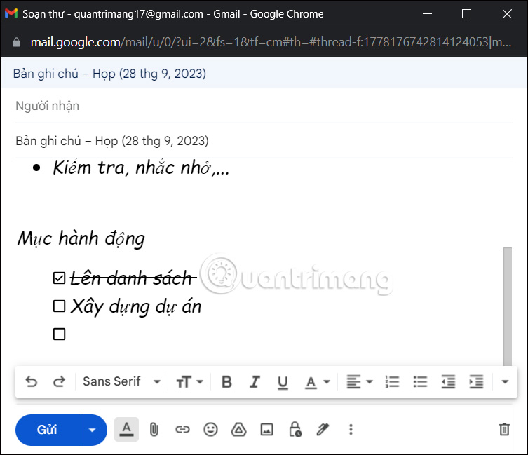 Gửi ghi chú cuộc họp Google Docs vào email