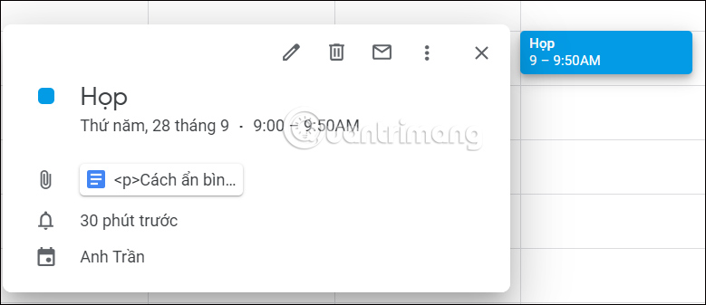 Hiển thị ghi chú cuộc họp trong Google Calendar