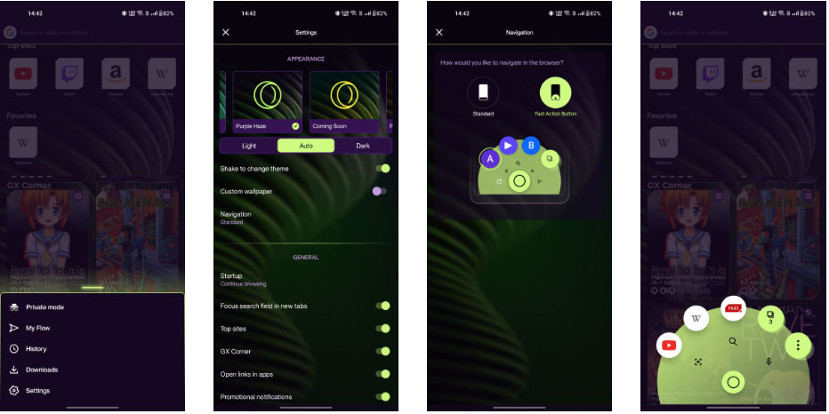 Bật Fast Action Button Opera GX
