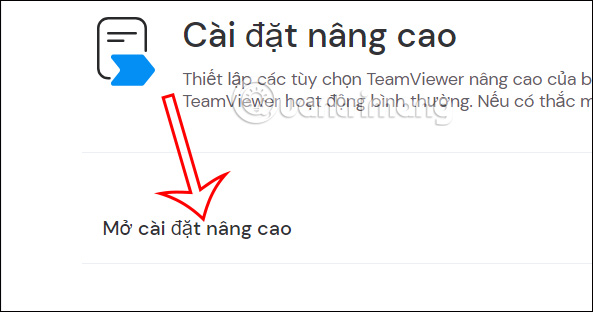 Mở cài đặt nâng cao TeamViewer