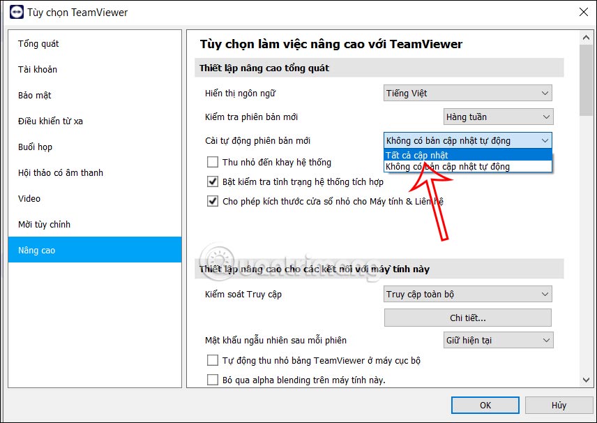 Cài đặt tự động cập nhật TeamViewer