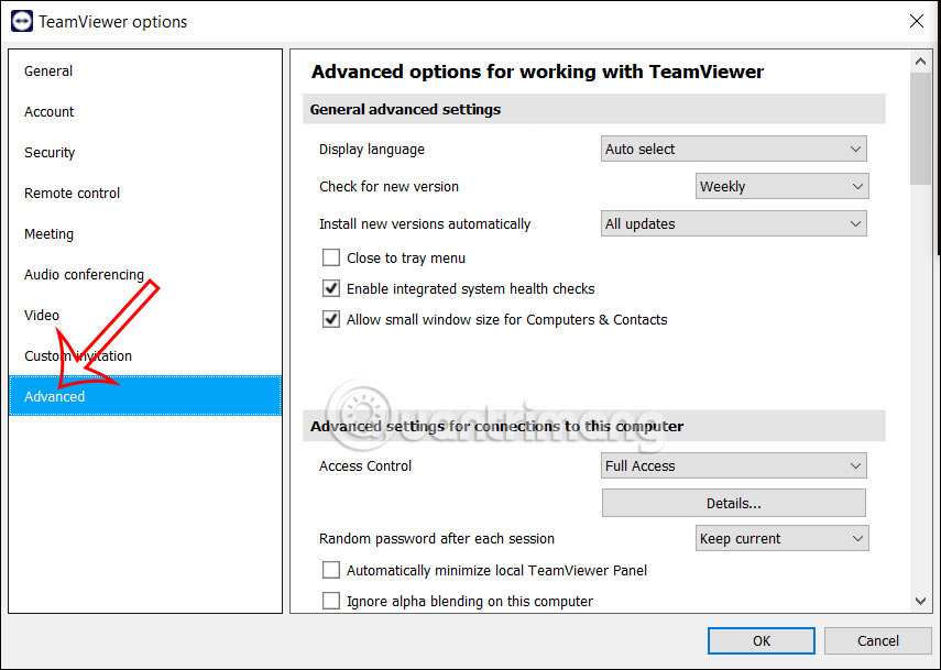 Cài đặt nâng cao TeamViewer