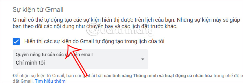 Hiện sự kiện tạo từ Gmail trong Google Calendar