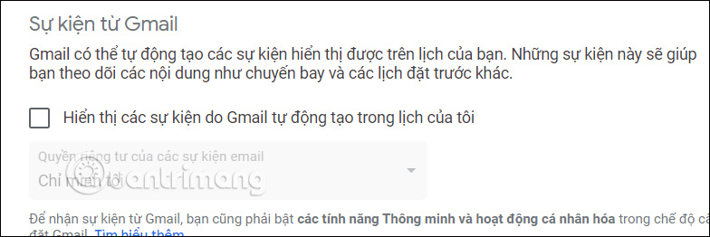 Tắt sự kiện tạo từ Gmail trong Google Calendar