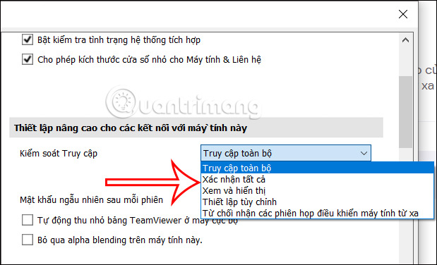 Kiểm soát truy cập kết nối với máy tính này qua Teamviewer