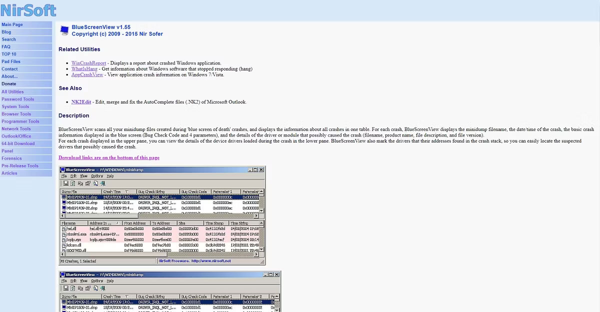 Trang web BlueScreenView
