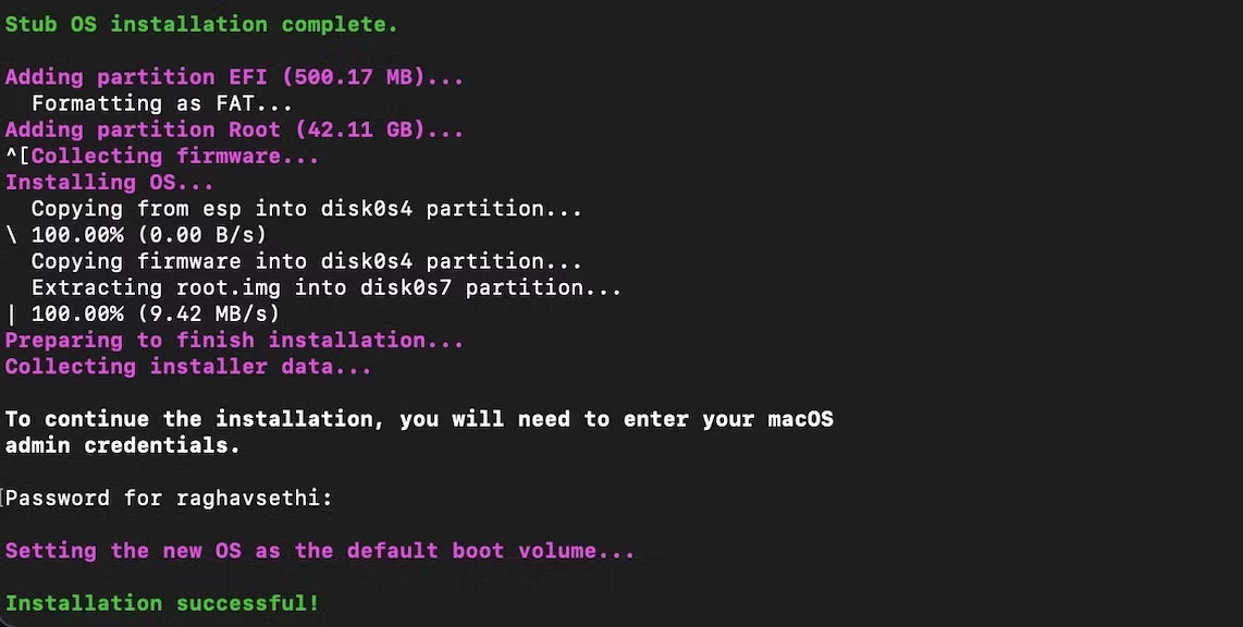 Cài đặt Asahi Linux xác nhận cài đặt thành công