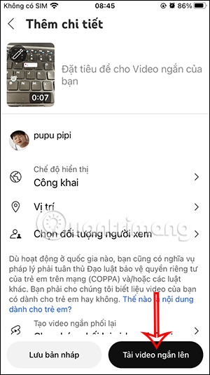 Đăng video YouTube Shorts bình luận