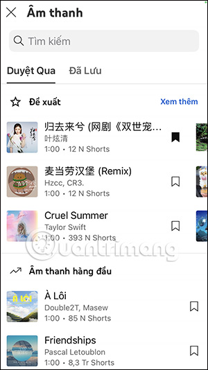 Chèn nhạc video Shorts