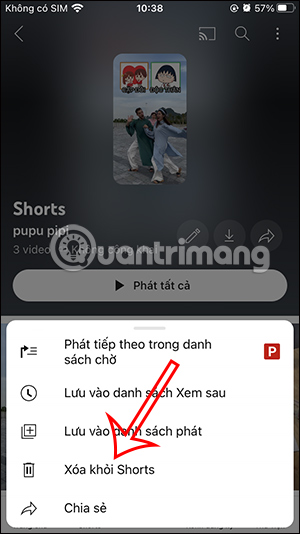 Xóa video trong playlist YouTube Shorts