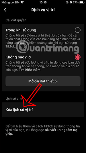 Xóa lịch sử vị trí trên TikTok