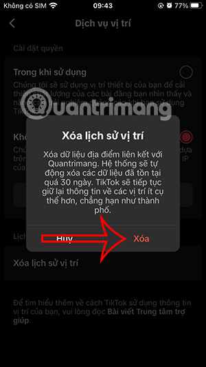 Xóa dữ liệu vị trí TikTok