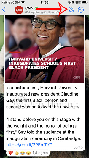 Bật thông báo kênh WhatsApp