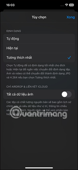 Tùy chỉnh định dạng ảnh iPhone