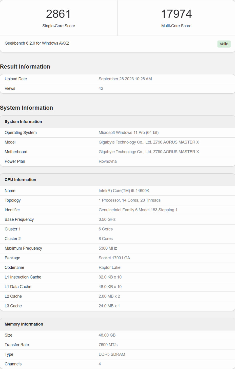 ro ri benchmark intel core i5 14600k2*299980