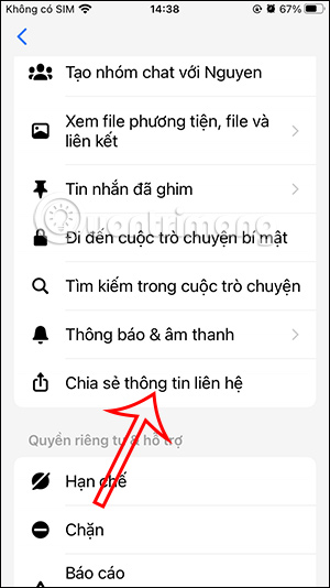 Chia sẻ thông tin liên hệ Messenger