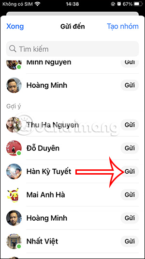 Gửi thông tin liên hệ Messenger