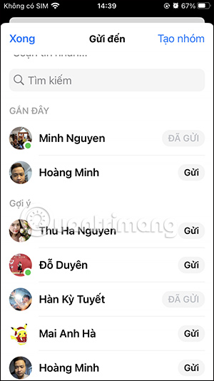Chia sẻ thông tin liên hệ Messenger