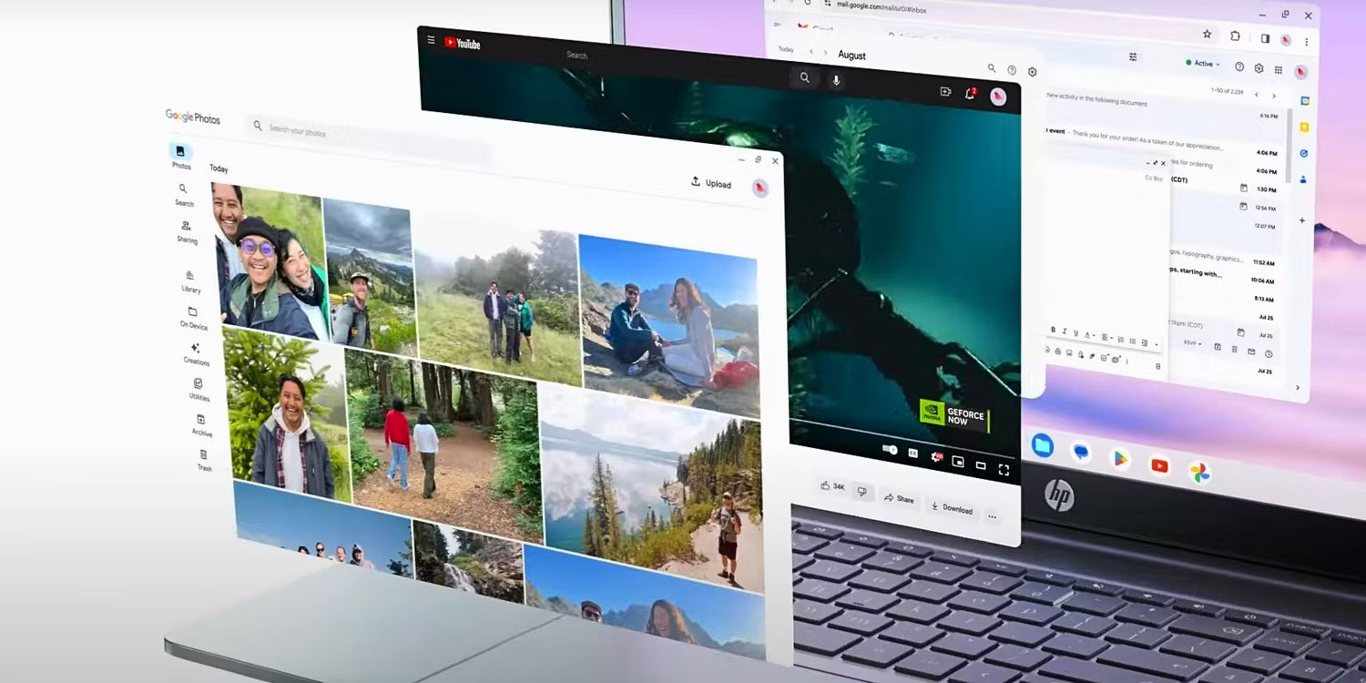 Ví dụ về Google Chromebook cộng với màn hình đa nhiệm