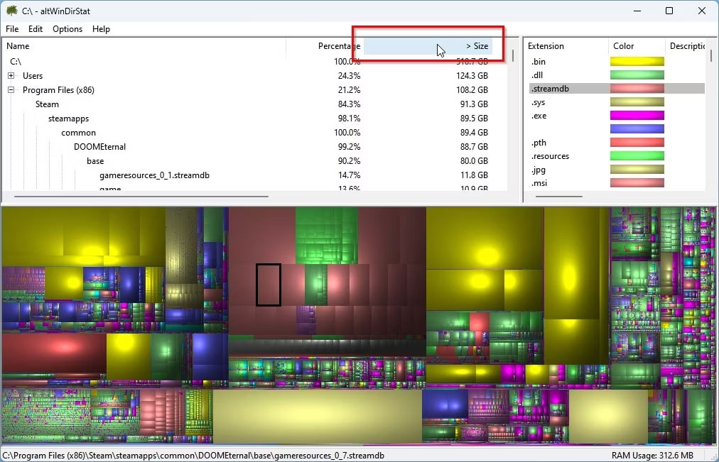 Tìm file lớn với cột Size