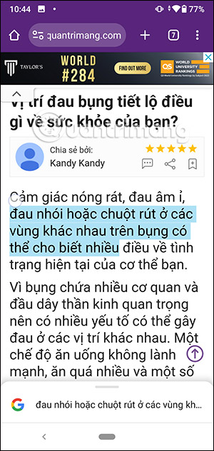 Sao chép nội dung cần chia sẻ trên Chrome