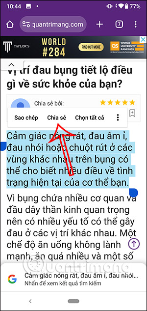 Chia sẻ nội dung trên Chrome điện thoại