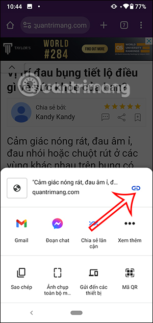 Văn bản được tạo thành link trên Chrome
