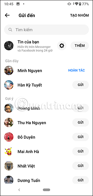 Chọn ứng dụng chia sẻ link văn bản