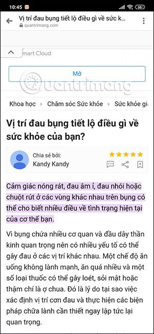 Nội dung văn bản chia sẻ trên Chrome