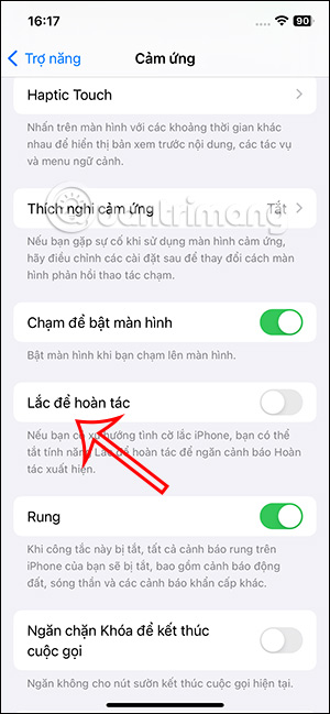 Tắt lắc để hoàn tác trên iPhone