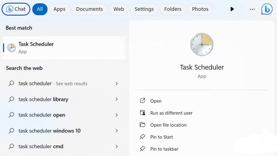Task Scheduler trong Windows Search