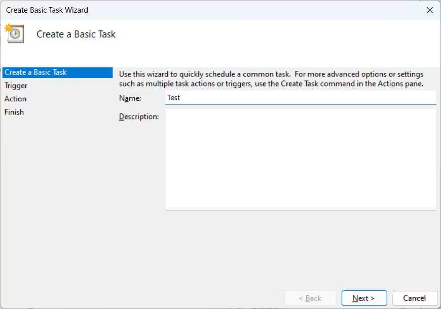 Tạo một tác vụ cơ bản trong Task Scheduler trên Windows