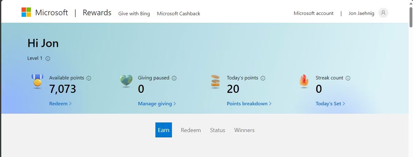 Trang chủ Microsoft Rewards