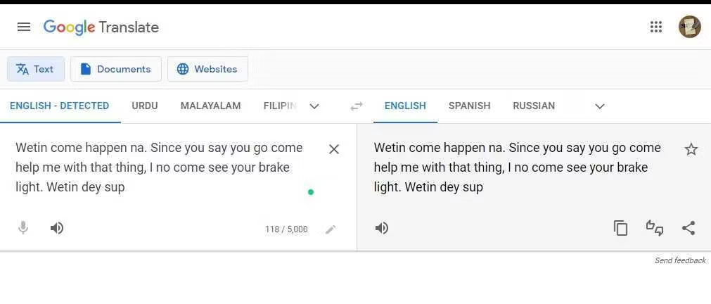 Bản dịch Pidgin của Google Translate